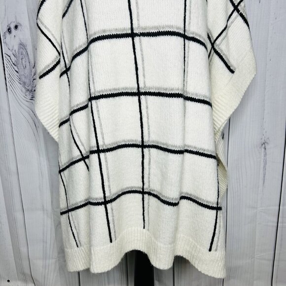 Lands' End Poncho Sweater Sz  L / XL Wool Alpaca Blend Cowl Neck Oversized White - Picture 3 of 10